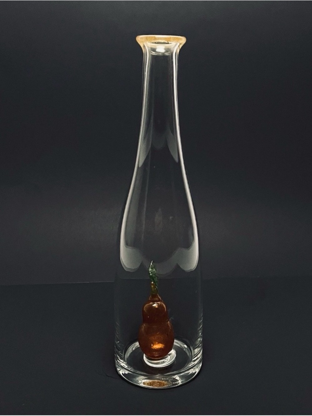 Italian Martinuzi Glass Decanter Bottle with a Pulegoso Pear Fruit Vintage 12”